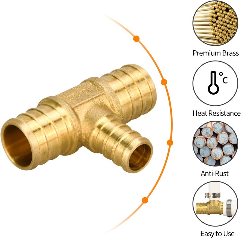 PXZBLG 12 Pack PEX 3/4" × 3/4" × 1/2" TEE Fittings, Brass Crimp for PEX Pipe in Plumbing Jobs - Image 3